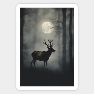 Deer in the Foggy Forest Vintage Art Sticker